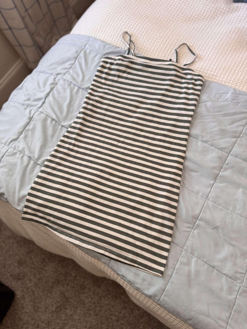 Vero Moda Olive Green & White Striped Spaghetti Strap Dress
